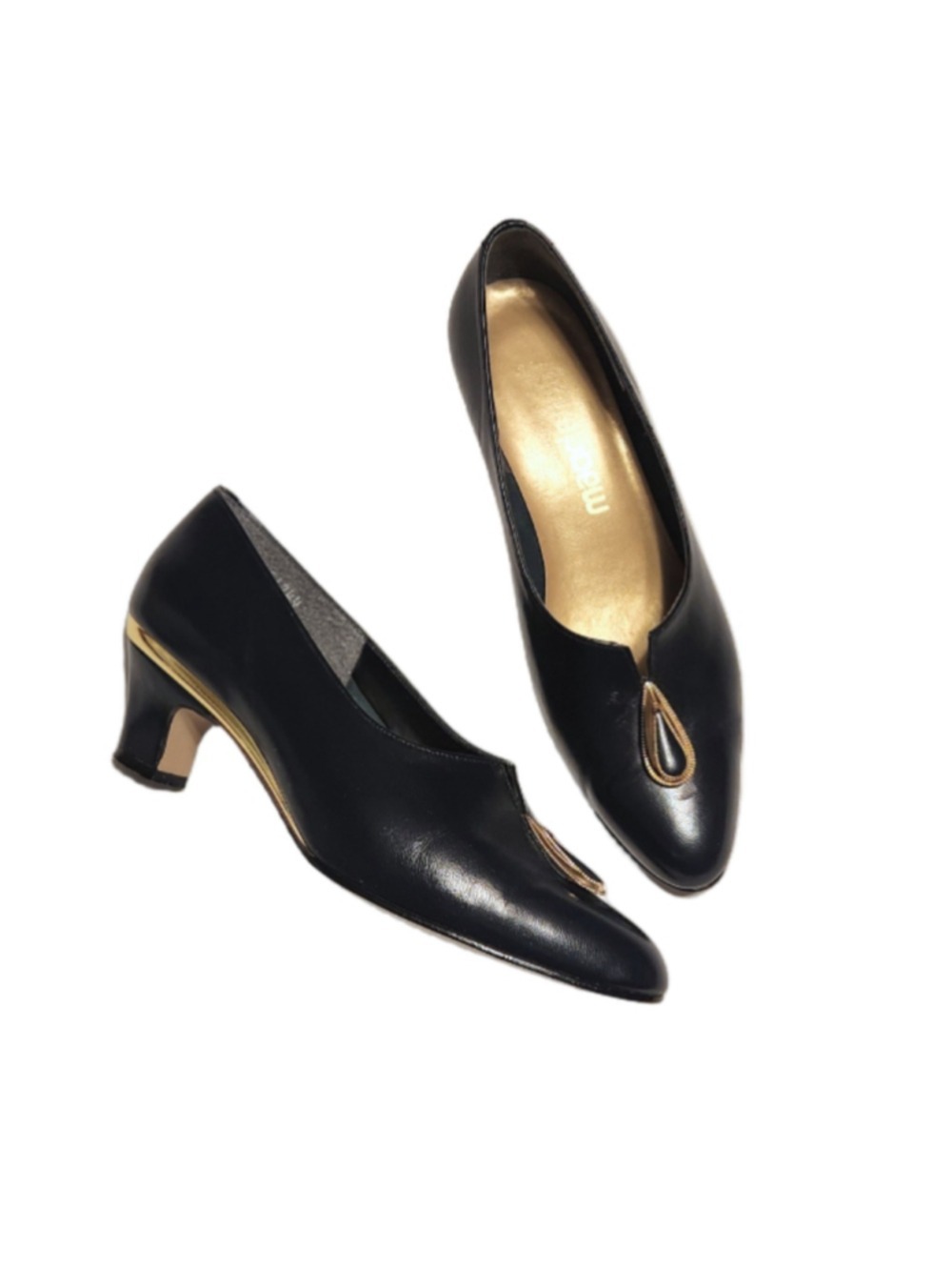 Magdesians Adara Navy Kid Leather Slip On Block Heel Pumps 6 M